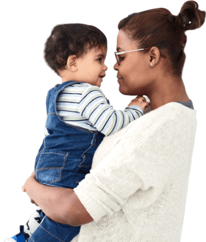 Image of a nanny with a baby on her neck