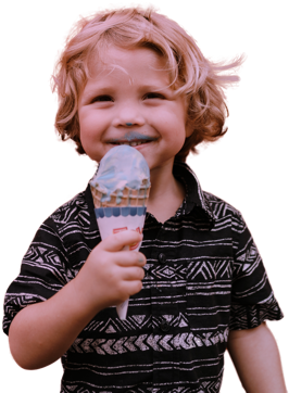 Image of smiling boy eating ice cream