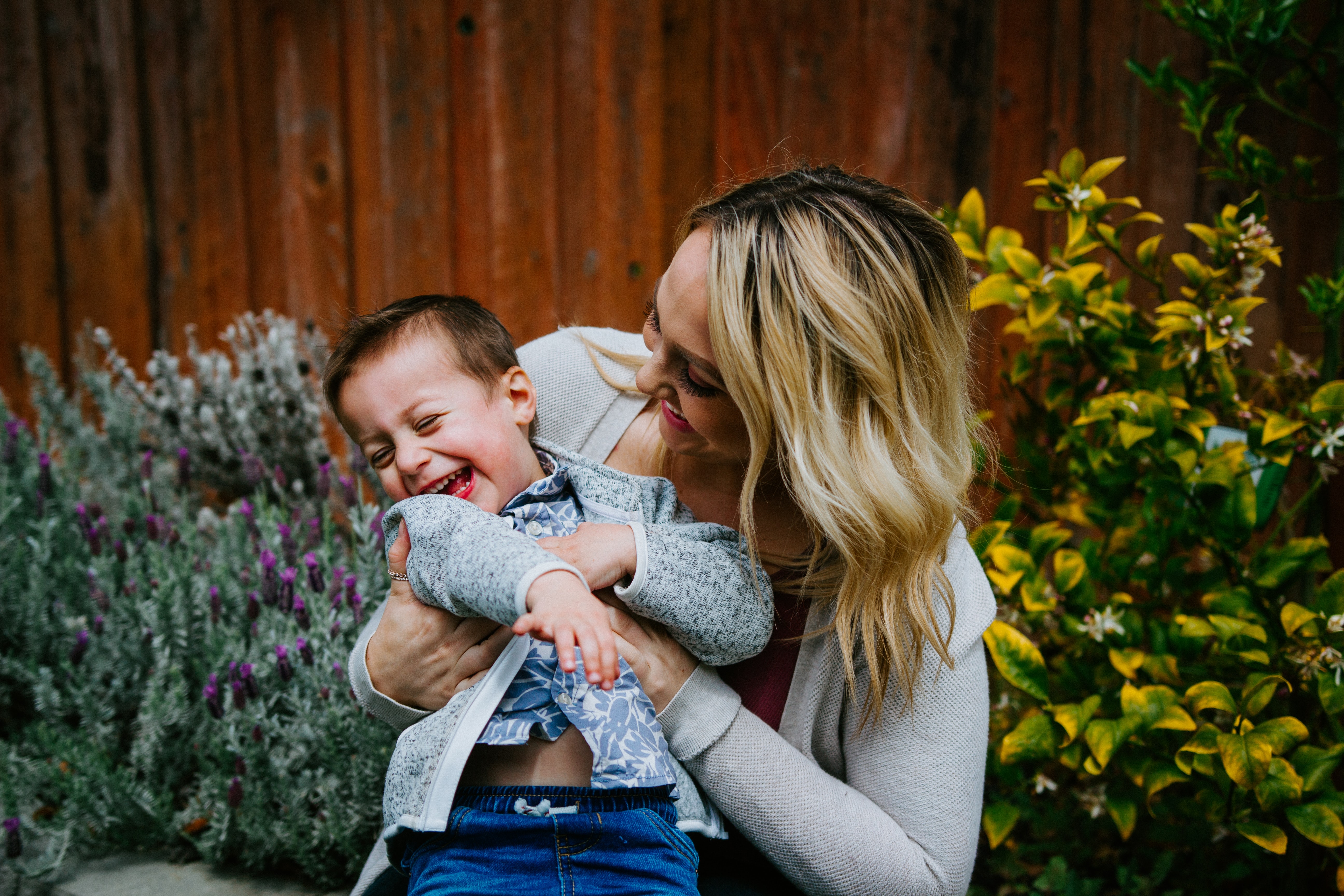 A woman and child playing 